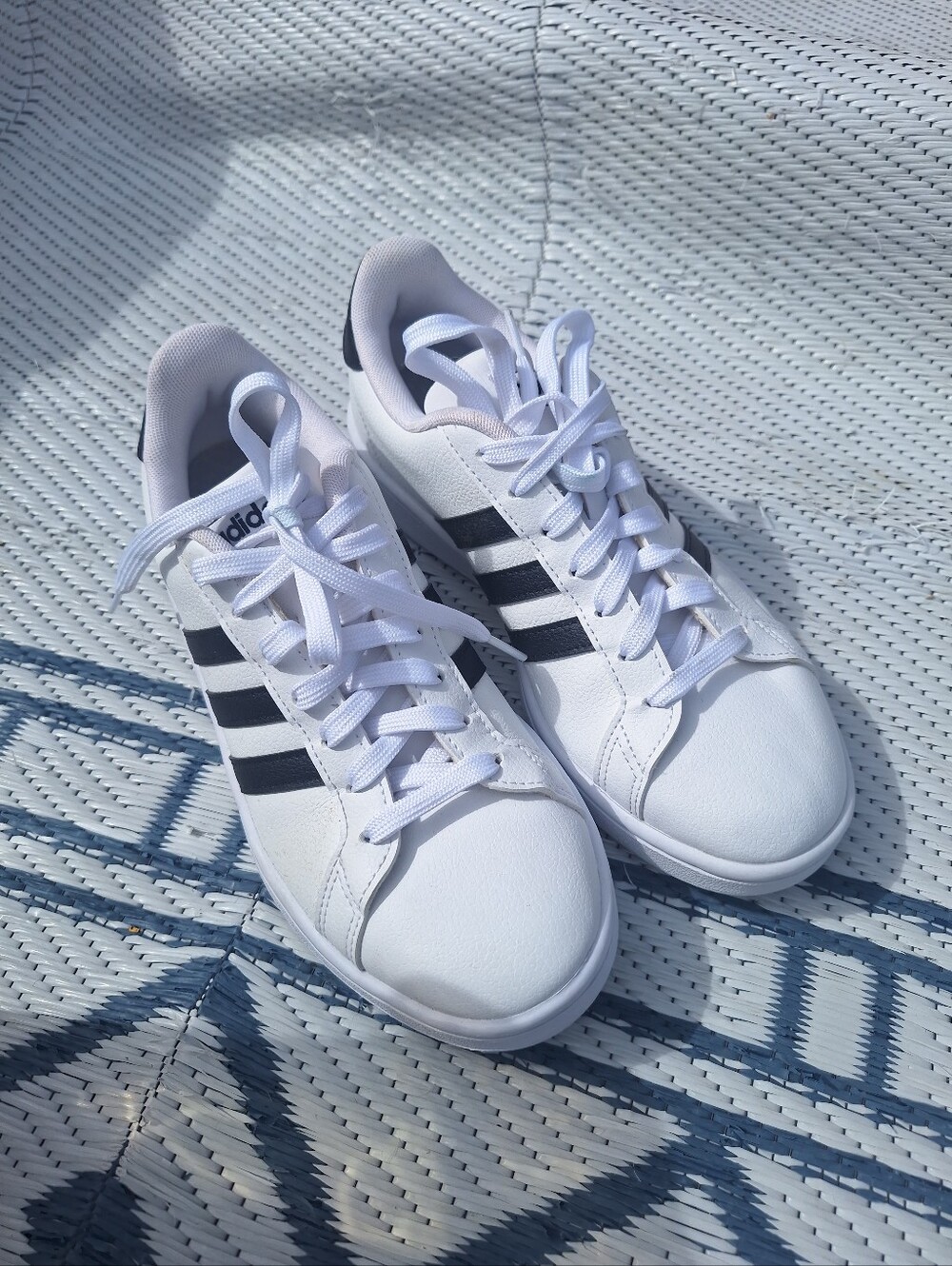 NWOB ADIDAS GRAND COURT  White Sneakers with Black Stripes